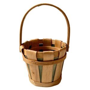 Mini Bushel Basket Natural Wood Chip Green details Small 4.5 inches Tall